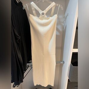 Size XS, off white (ecru), hoop detail knit dress from MANGO